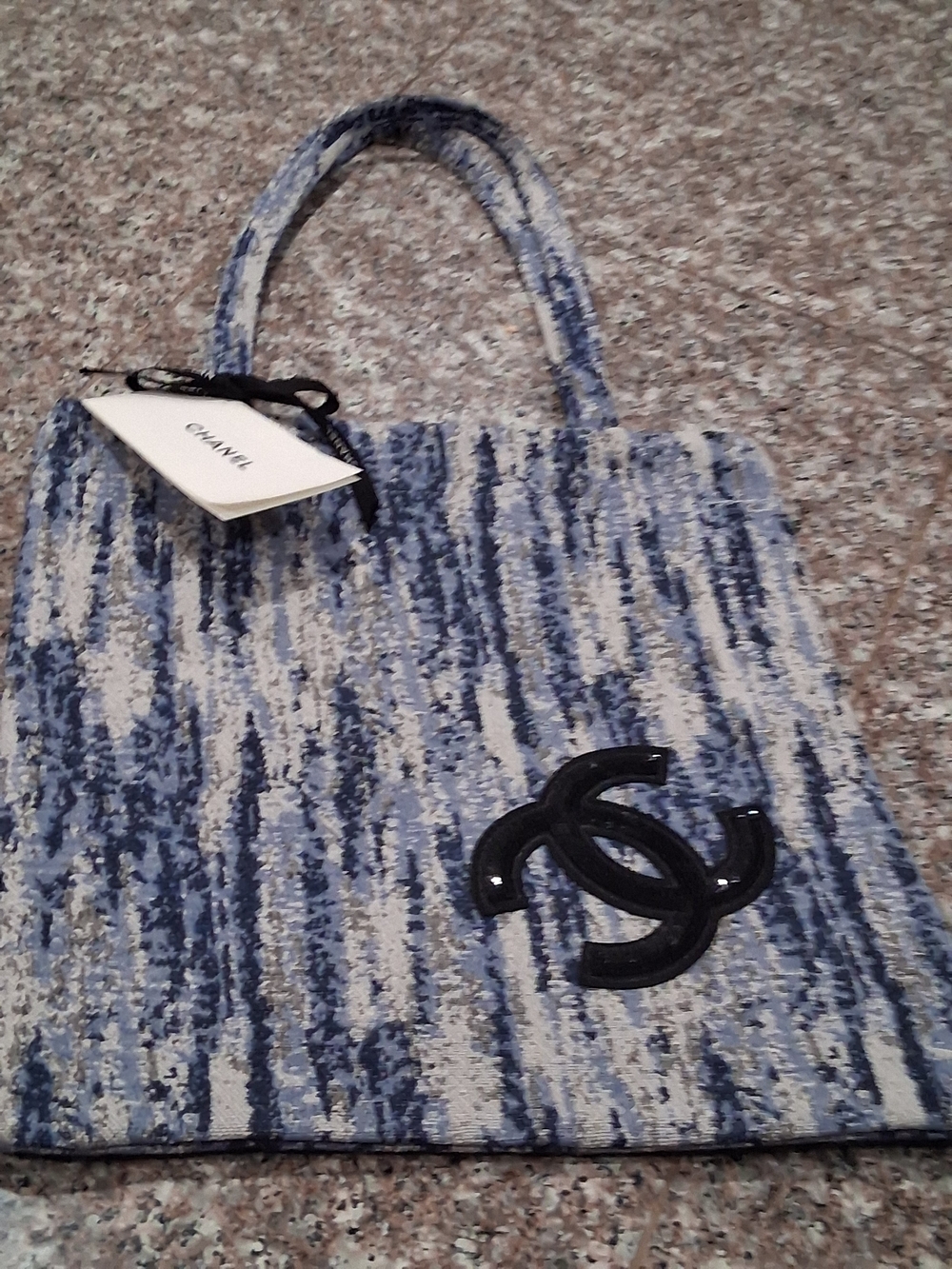 Chanel GWP Blue Stripe Tweed Tote with Black CC Logo.New